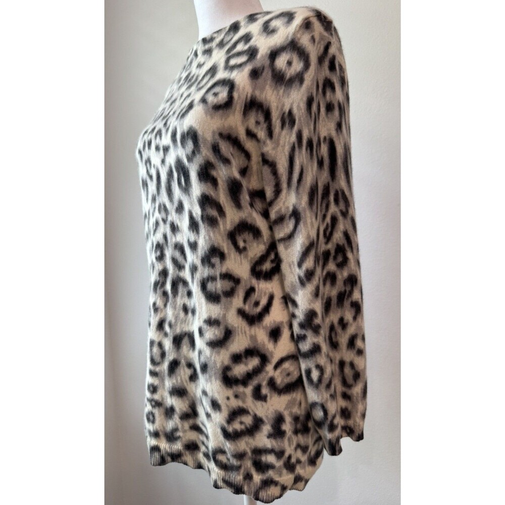 Talbots Pure Cashmere Leopard Sweater Women's 3/4 Sleeves Sz L animal print soft